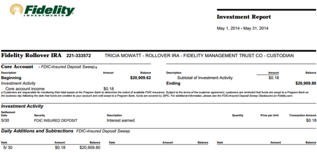 fidelity statement - Cash