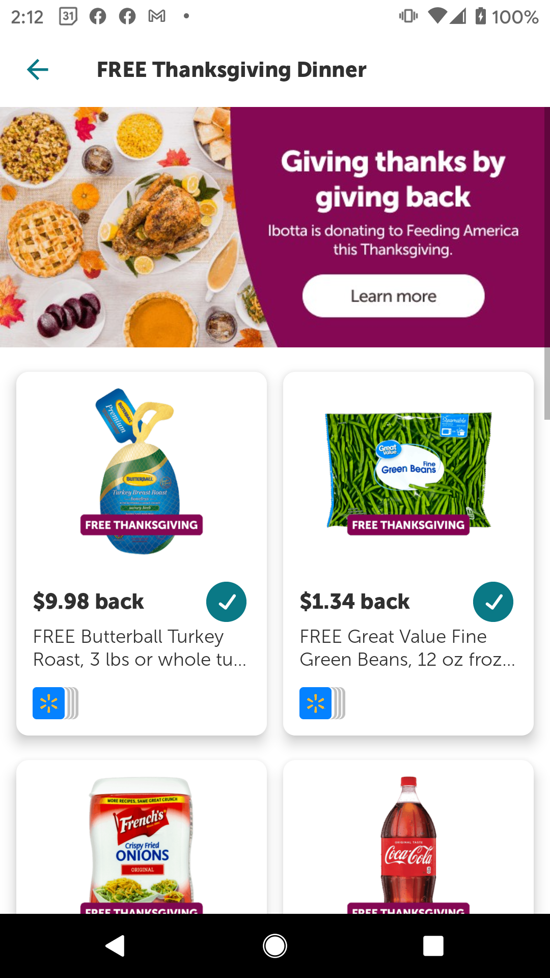Ibotta Free Thanksgiving Meal